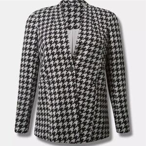 Torrid Ponte Knit Longline Blazer Women's 1X Houndstooth Stretch Black Gray